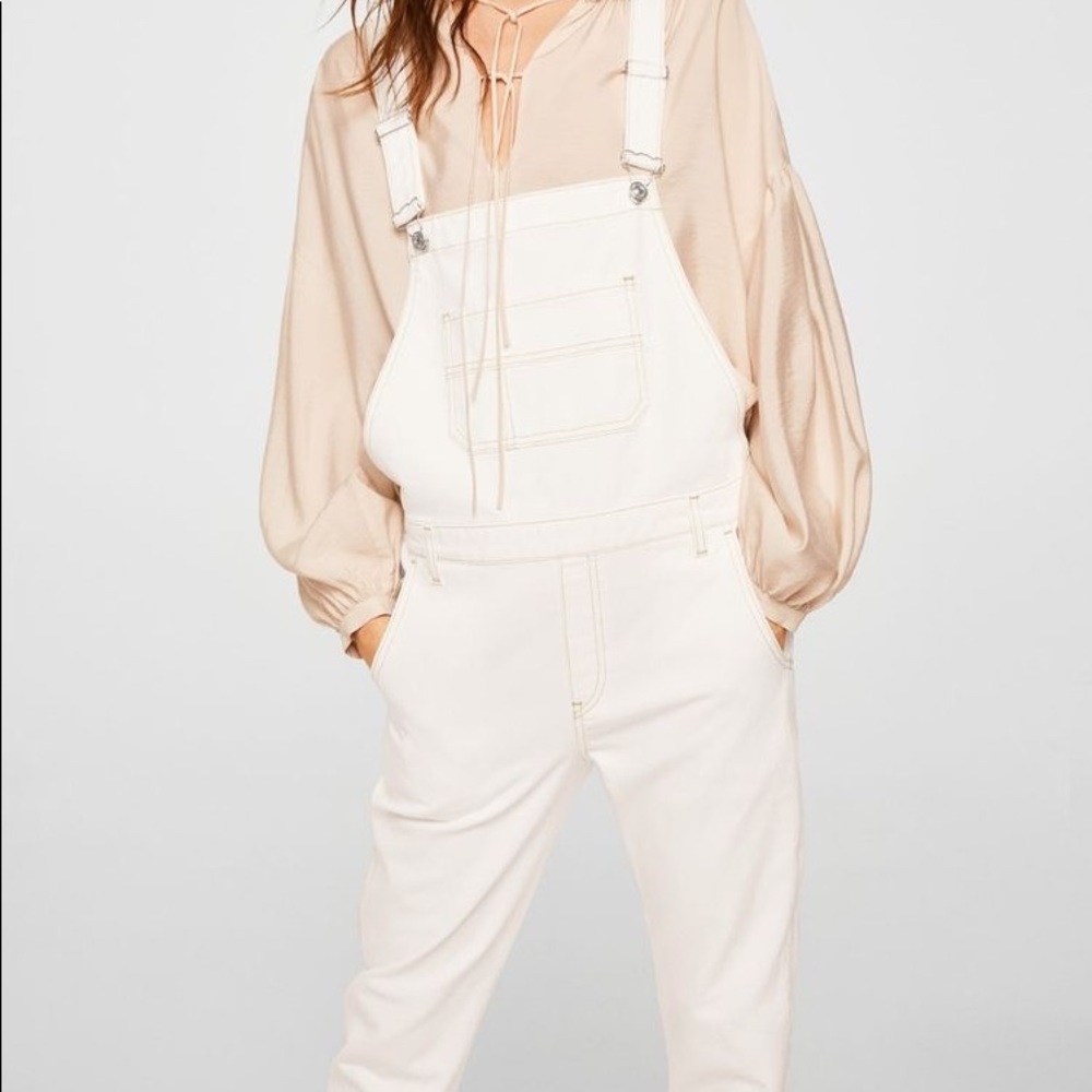 Mango relaxed fit white denim overalls